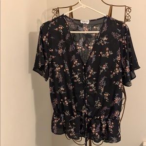 Sienna Sky Navy Blouse with Floral Pattern